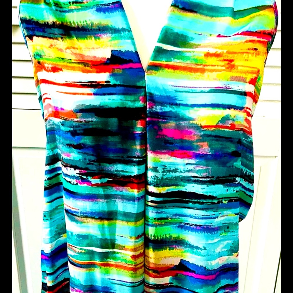 SPENCE Artsy Summery Blouse, GORGEOUS Vibrant Colors, Hi-Lo, A-Line, Size Small